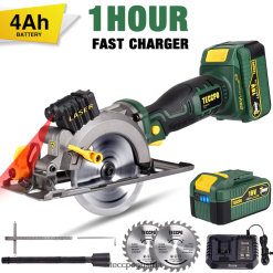TECCPO Akku-Kreissäge, 20 V, 4-1/2 Zoll, 4500 U/min, kompakte Kreissäge mit Laser TVH8J16 Holzbearbeitung